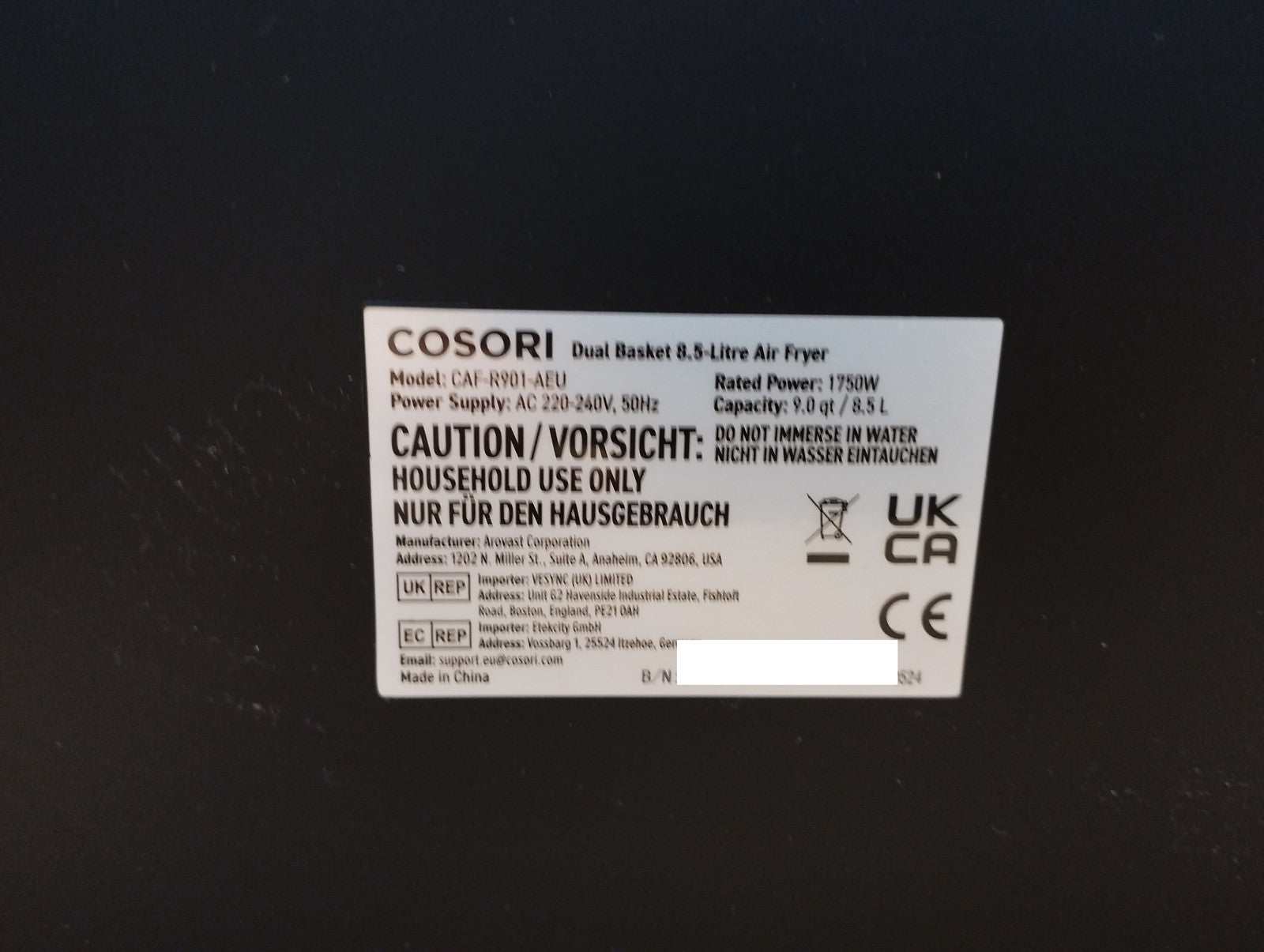 COSORI Airfryer Heißluftfritteuse CAF-R901-AEU, 2 Kammern, 8,5L, I39426