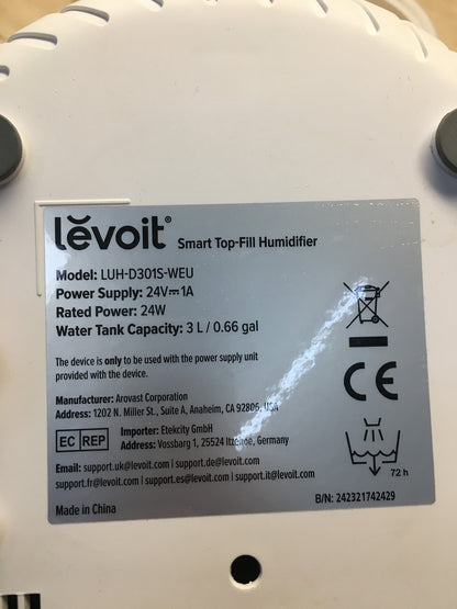 LEVOIT 3L Top Fill Luftbefeuchter LUH-D301S, I37033