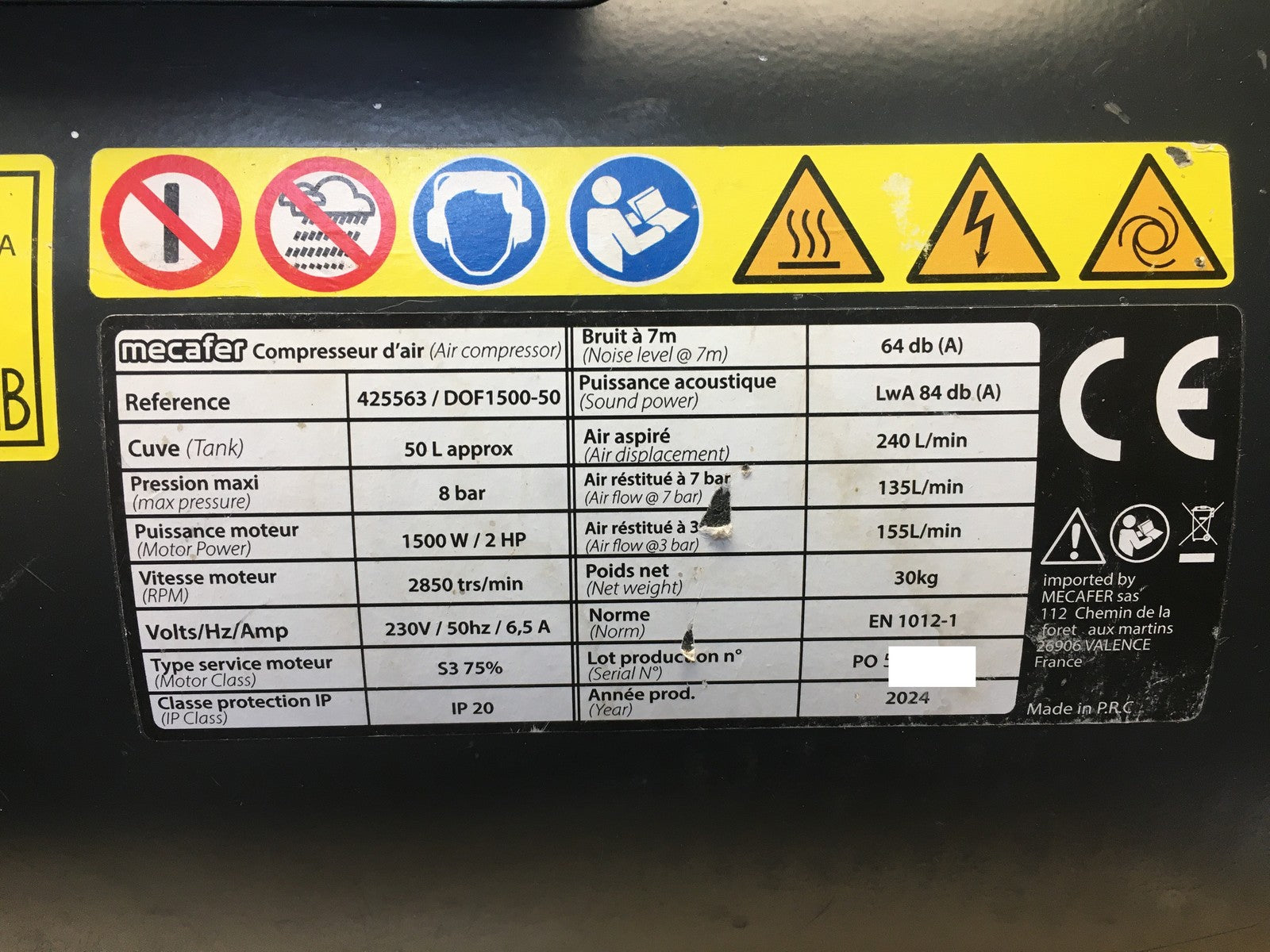 Mecafer 425563 Druckluftkompressor 8 bar, 50L, I38575