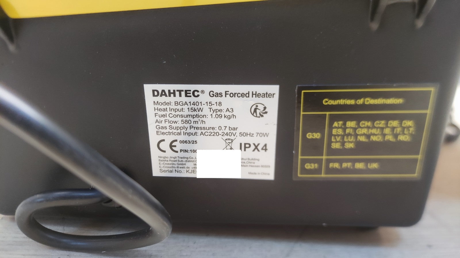 DAHTEC BGA 1401-15-18 Gasheizgebläse 15 kw Tragbar, I38256
