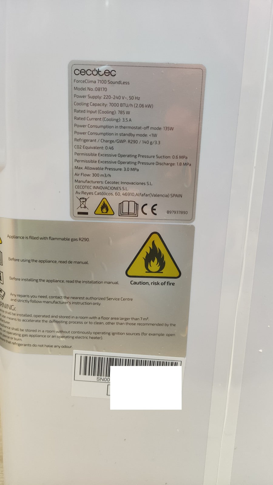 Cecotec 08170 mobile Klimaanlage ForceClima 7100 SoundLess, 7000 BTU/h, I39635