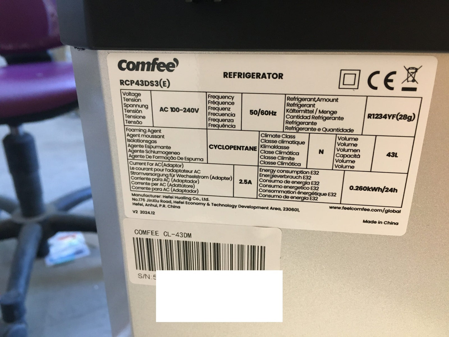 Comfee RCP43DS3(E) Kühlschrank tragbar 12/24V DC AC, I39714