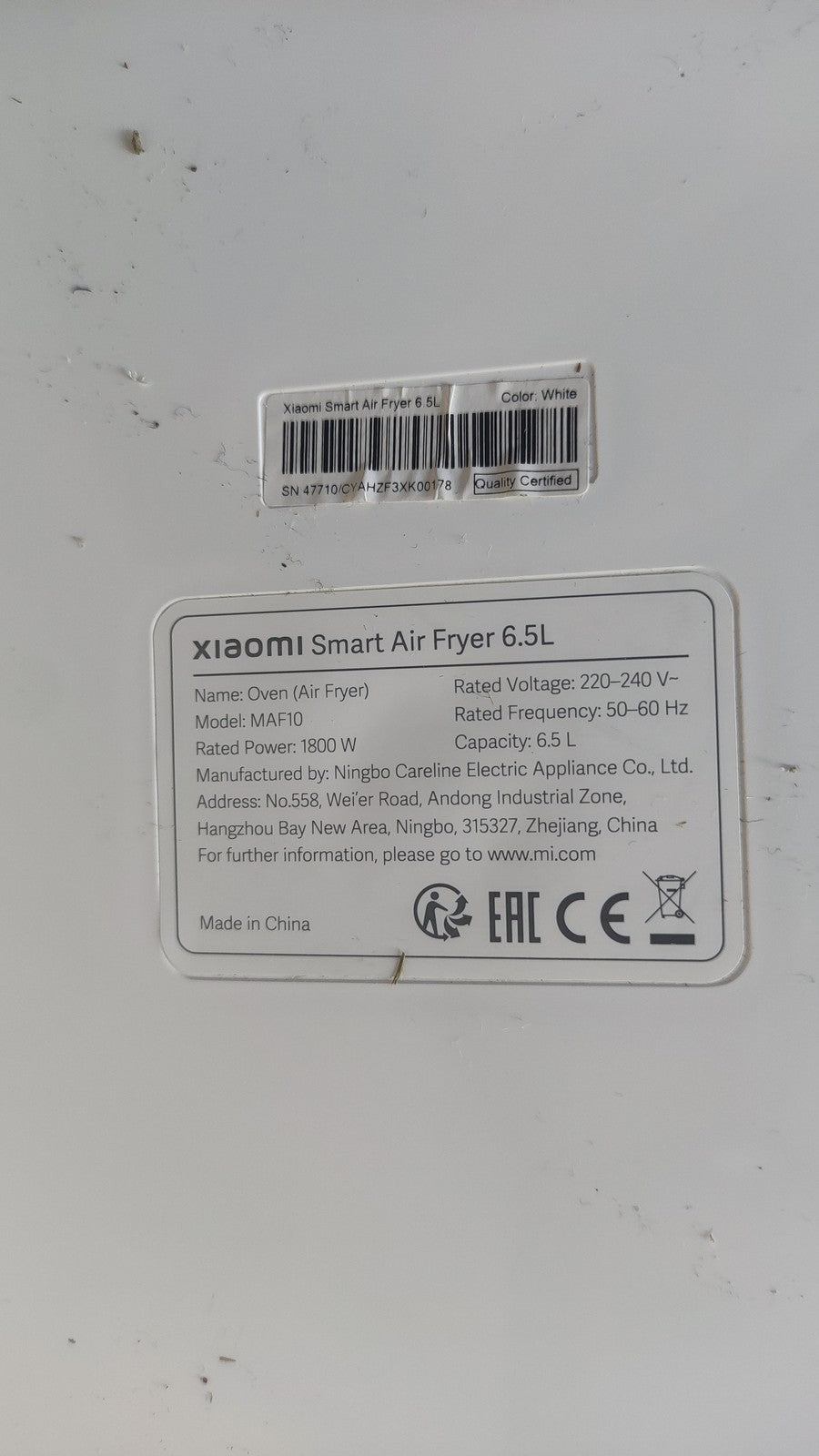 Xiaomi Smart Air Fryer 6.5L Heißluftfritteuse weiß, I37689