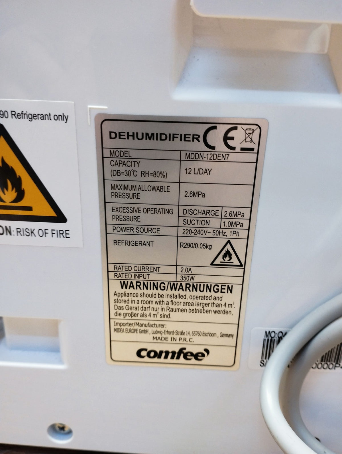 COMFEE MDDN-12DEN7 Luftentfeuchter 12L/24H, 2,1L, I40399