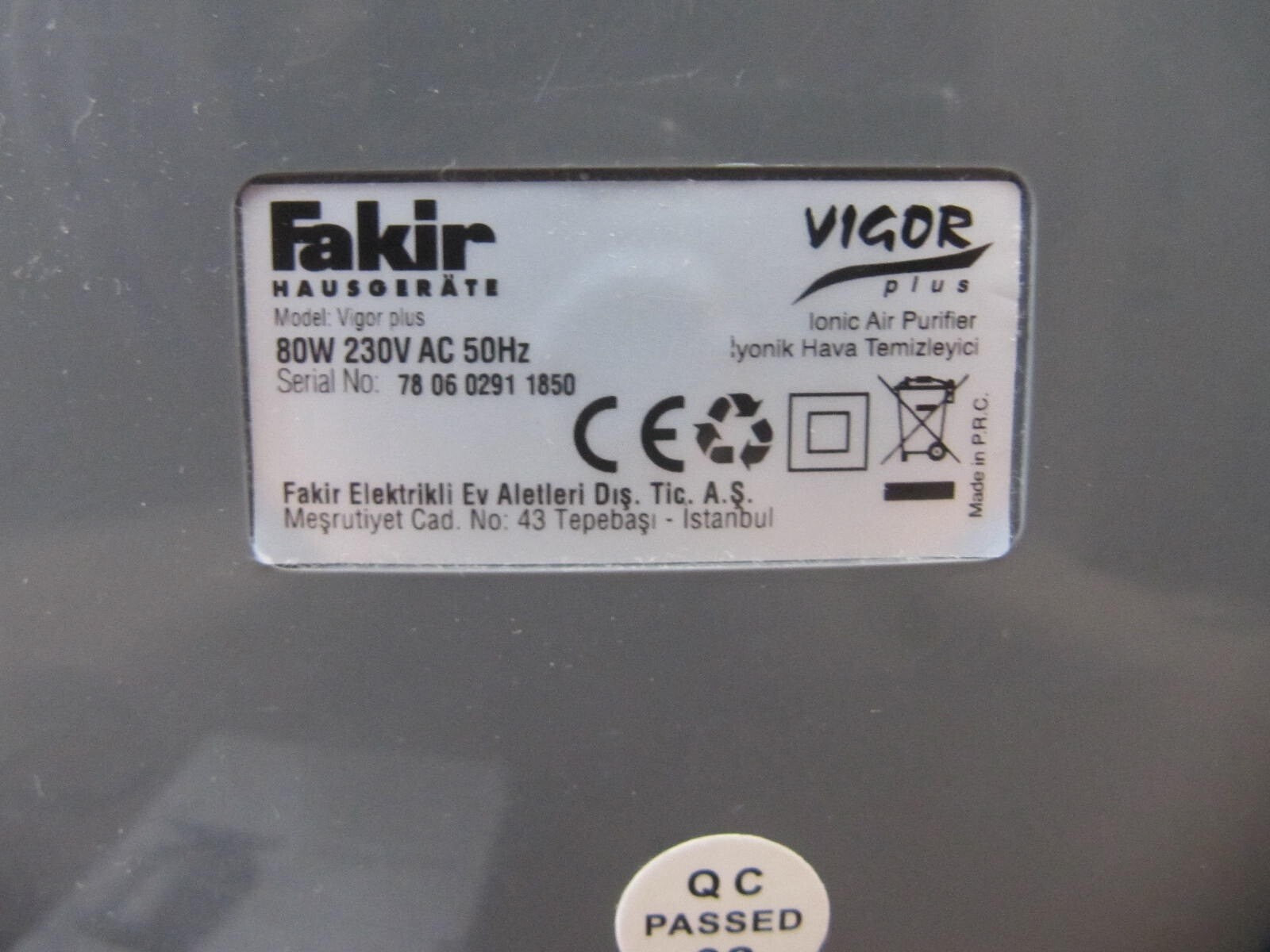 Fakir Vigor Plus Luftreiniger mit Ionisator DEFEKT! Y08497