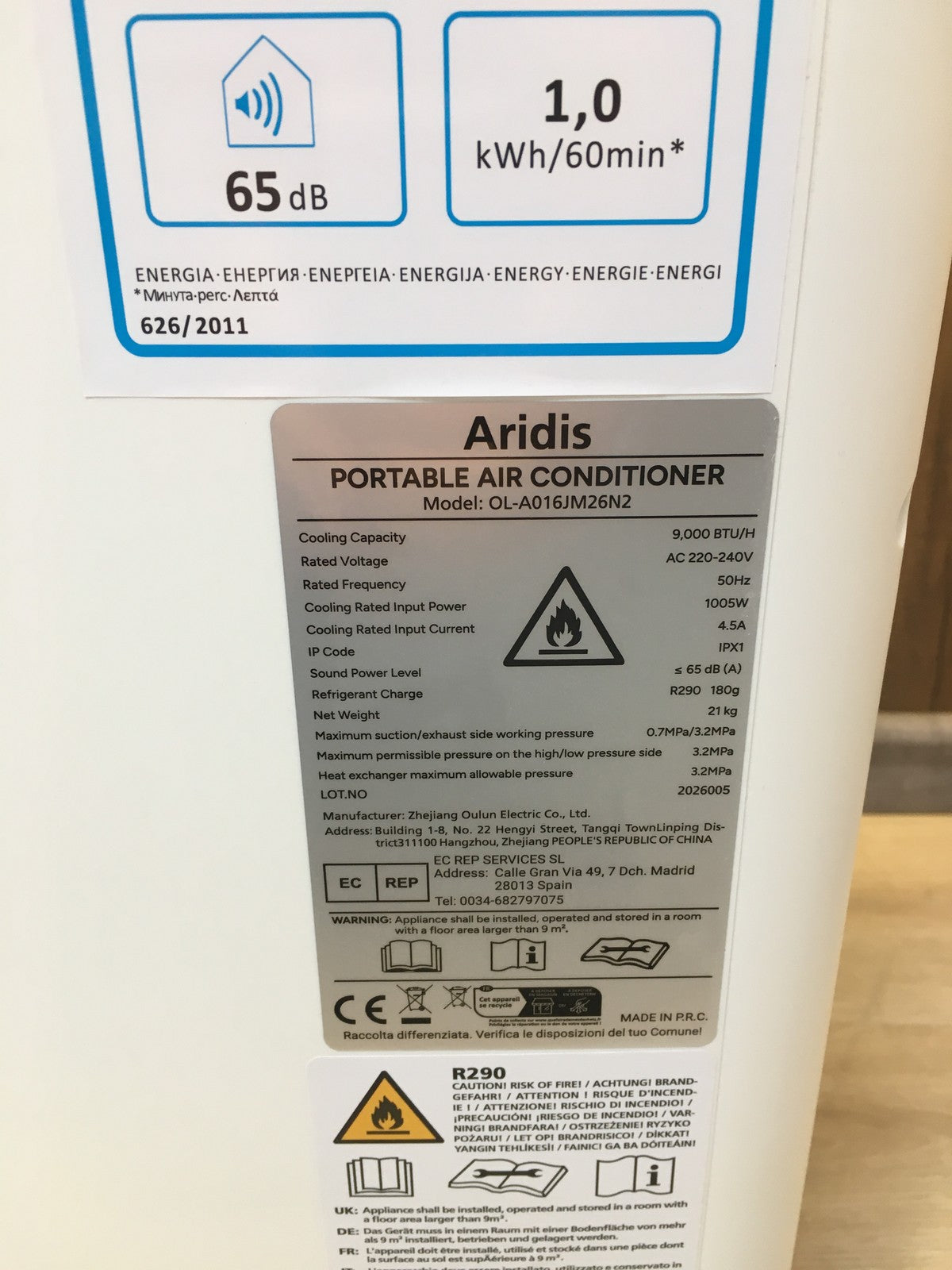 Aridis Mobile Klimaanlage OL-A016JM26N2, 9.000 BTU/h, Klimagerät, I39722