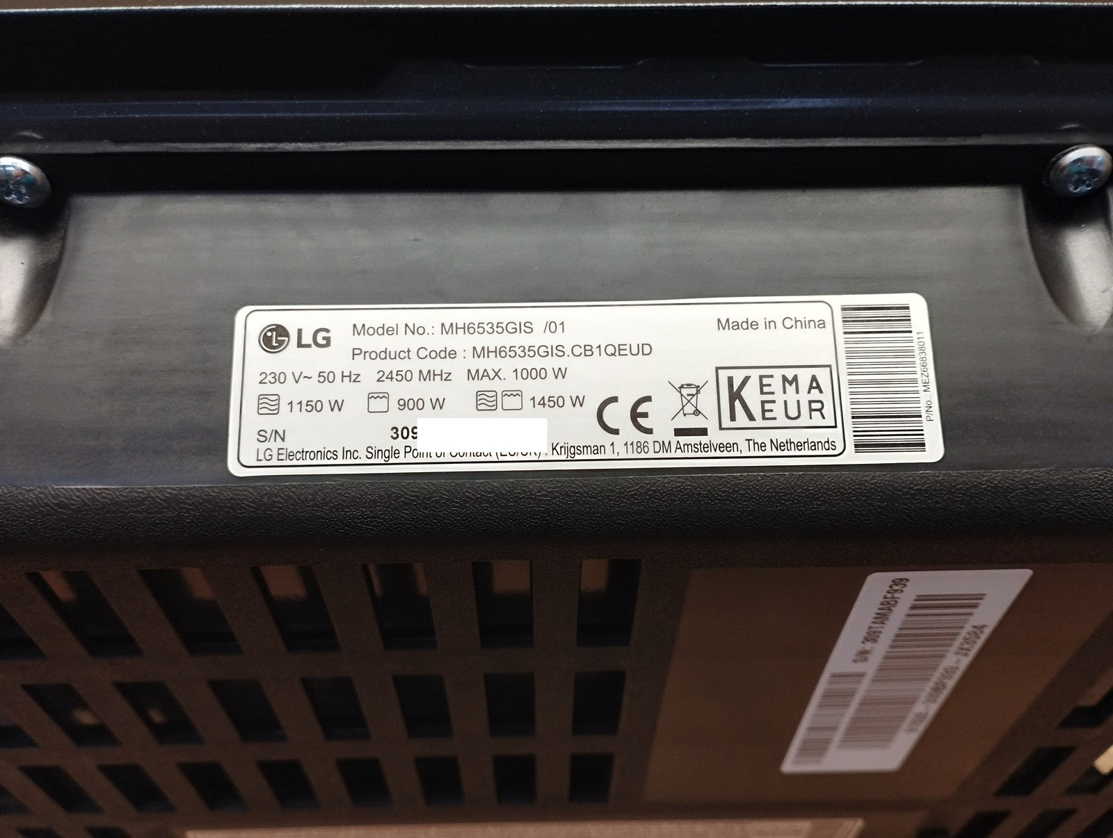 LG MH6535GIS Mikrowelle mit Grill, 25L, 1000W Grill 900W, I39535