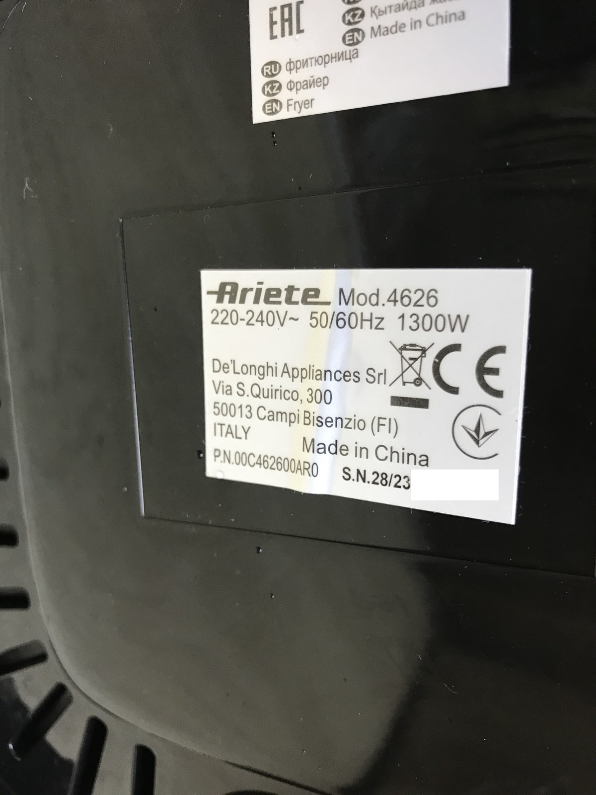 Ariete 4626 Heißluftfritteuse, 1300W, Kapazität 6L, I29080