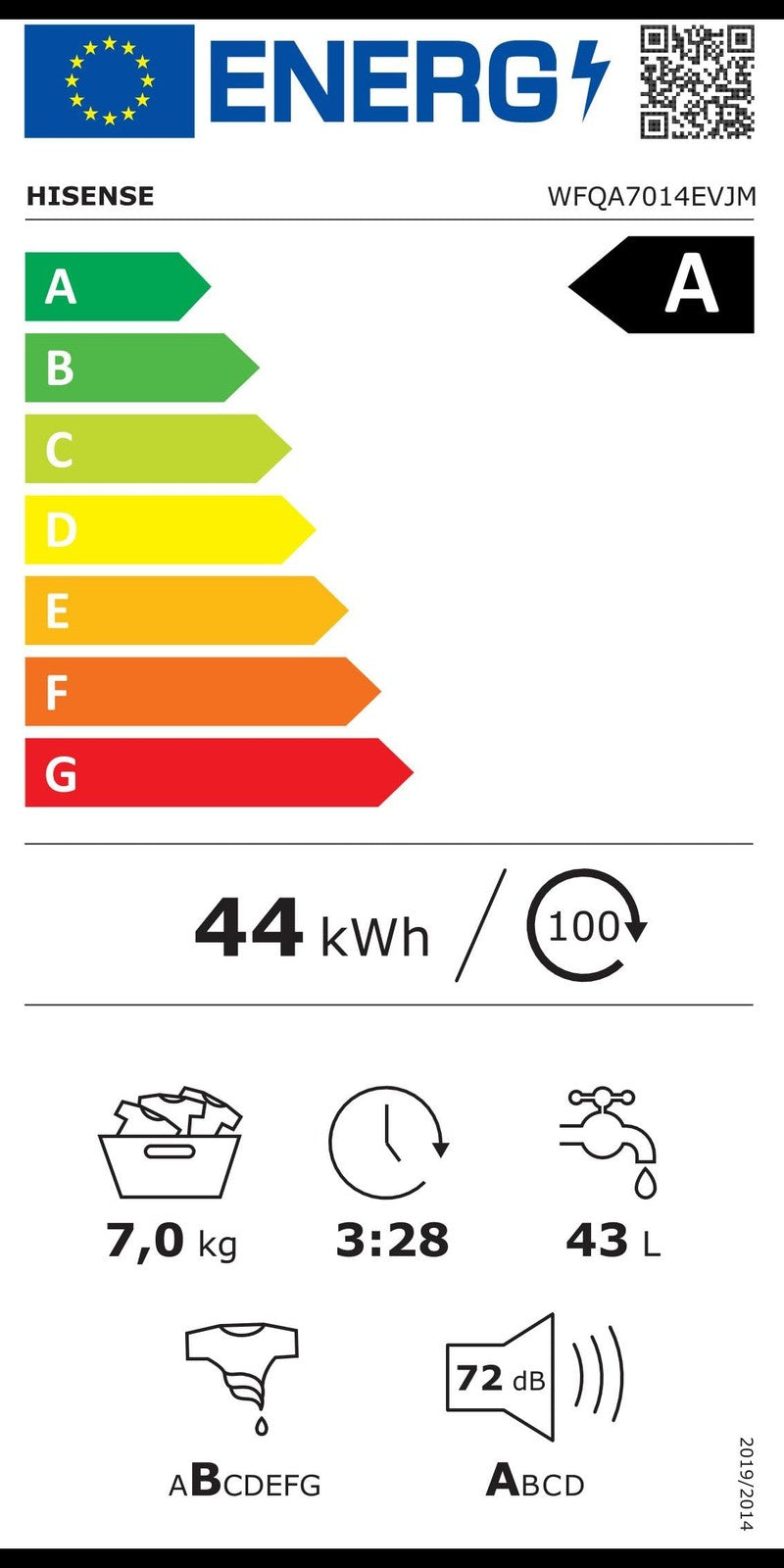Hisense WFQA7014EVJM Waschmaschine 7 kg weiß EEK: A I34383