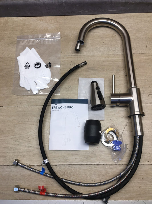 SREWOHS PRO C100009 Küchenarmatur Edelstahl, Ausziehbar, Wasserhahn, I40518