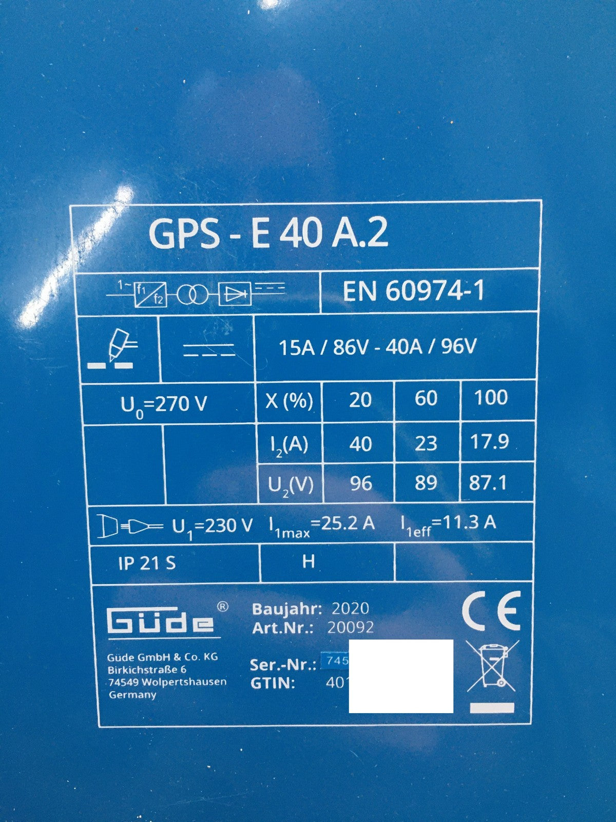 Güde 20092 Plasmaschneider GPS-E 40 A.2, I37152