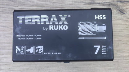 TERRAX A108820 Kernbohrer-Satz HSS mit Weldonschaft (3/4") 7-teilig I40879