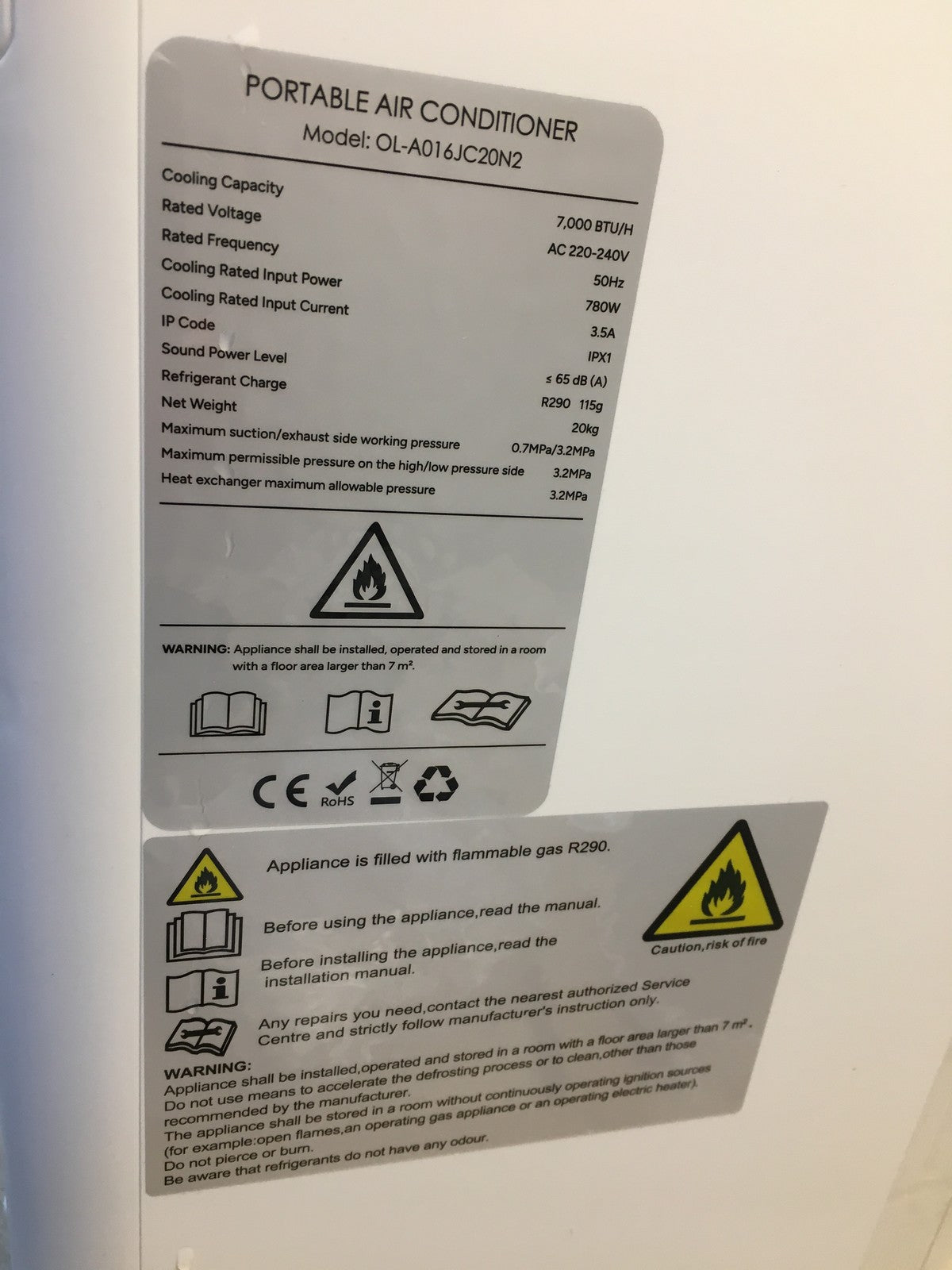 Toiovcu mobile Klimaanlage OL-A016JC20N2, 7000BTU, Klimagerät, I39773