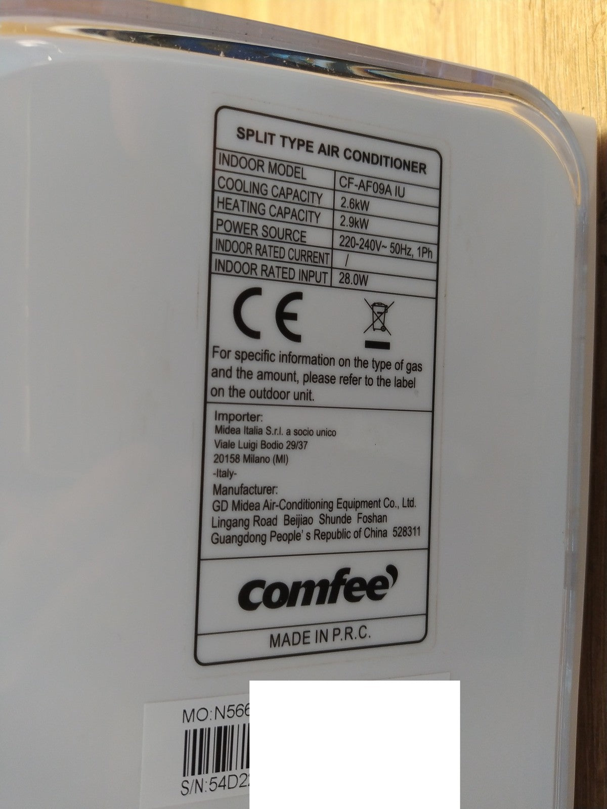 COMFEE CF-AF09A IU Klimaanlage Inneneinheit 9000 BTU EEK: A++ I39396
