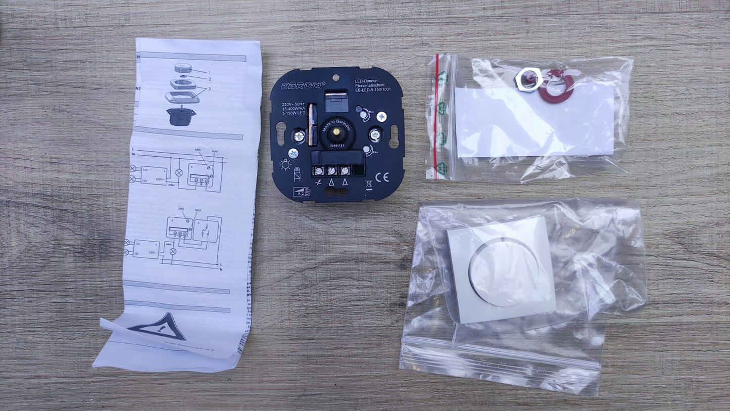 EBROM LED Dimmer Drehdimmer + Dimmerabdeckung 11378989 weiß, Unterputz, I36381
