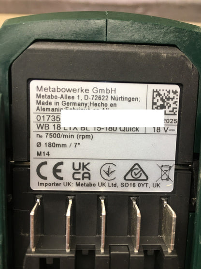 Metabo Akku-Winkelschleifer WB 18 LTX BL 15-180 Quick Solo, 18 V, 180 mm, I37561