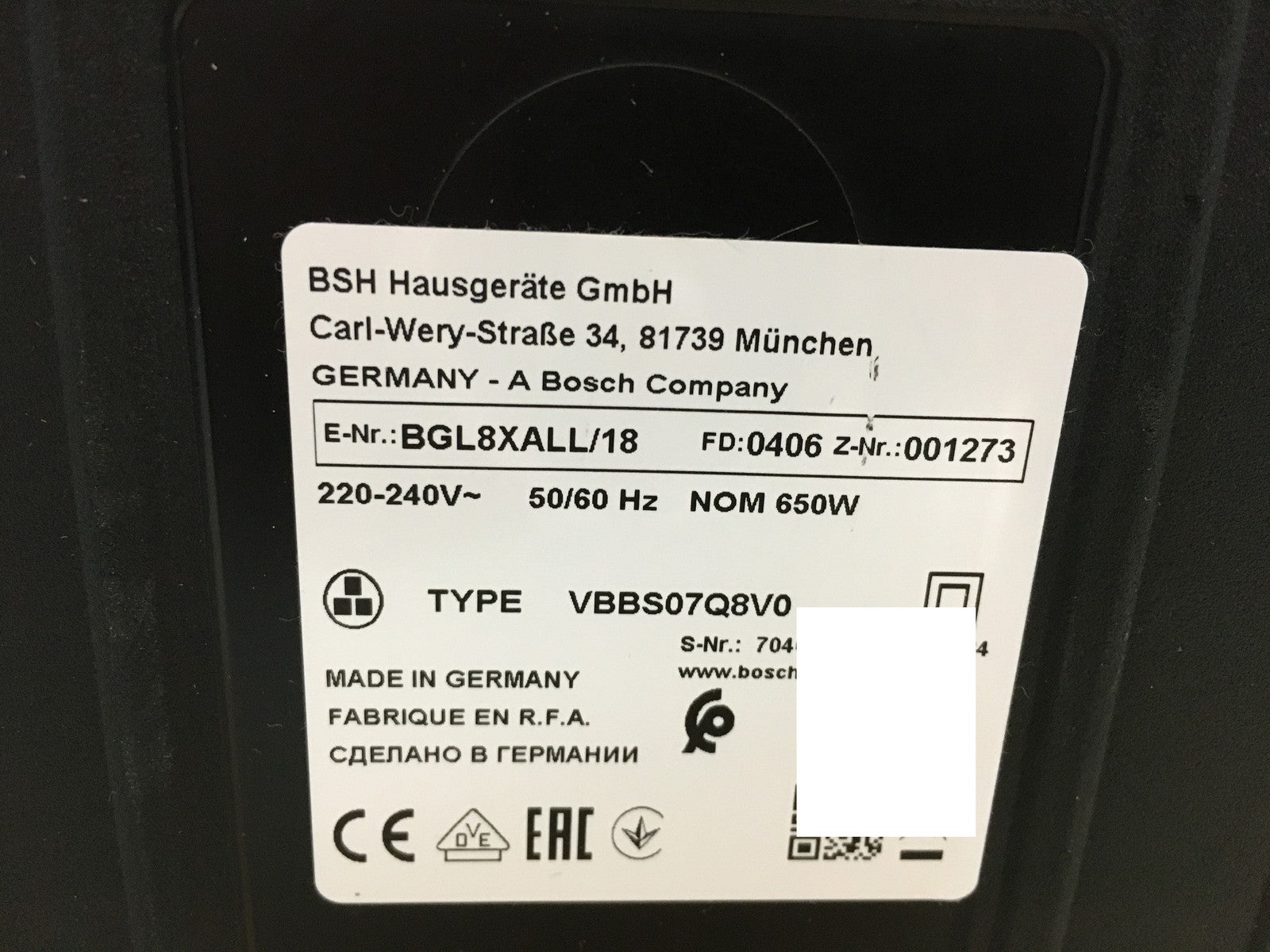 Bosch Serie 8 BGL8XALL Staubsauger, 650W, schwarz, I39644