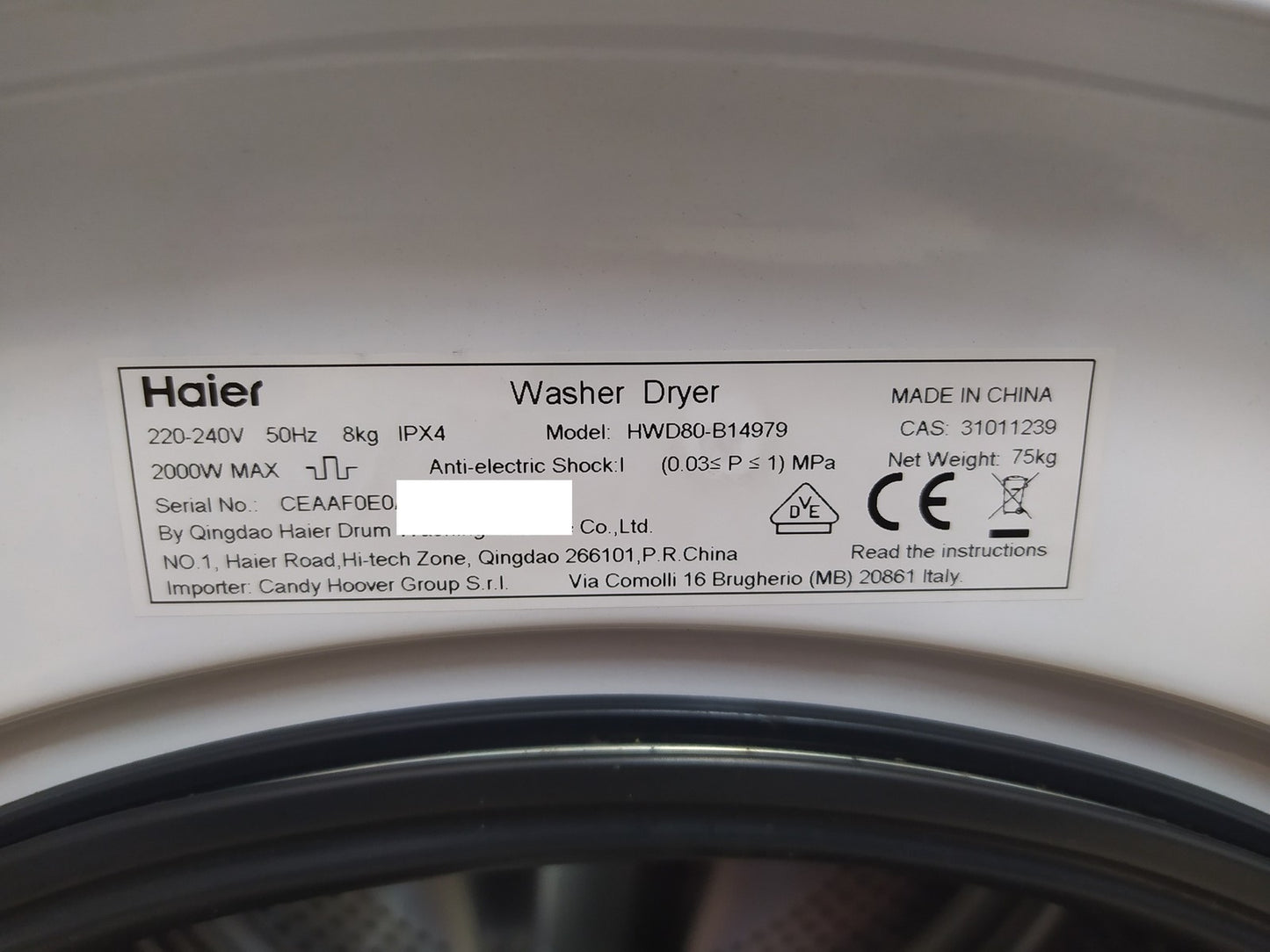 Haier HWD80-B14979 Waschtrockner 8+5 kg, 1400 RPM, Frontlader, I34998