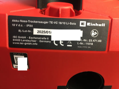 Einhell Akku-Nass-/Trockensauger TE-VC 18/10 Li Solo, I40241