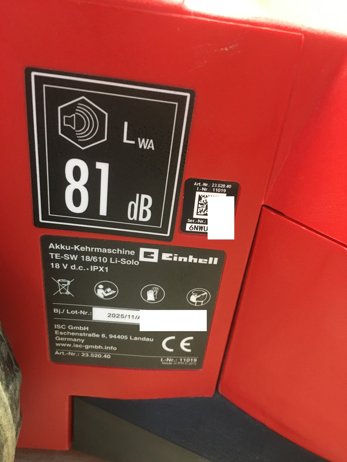 Einhell TE-SW 18/610 Li Akku-Kehrmaschine SOLO Arbeitsbr. 61cm (2352040), I41035