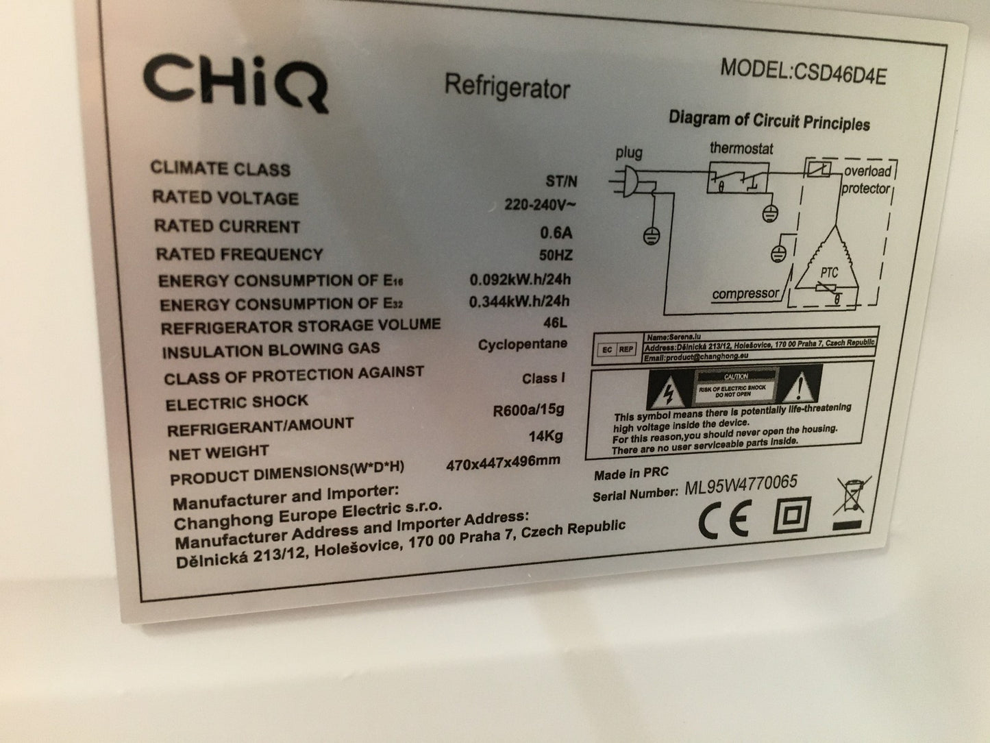 ChiQ CSD46D4E Mini-Kühlschrank, 46L, I39352