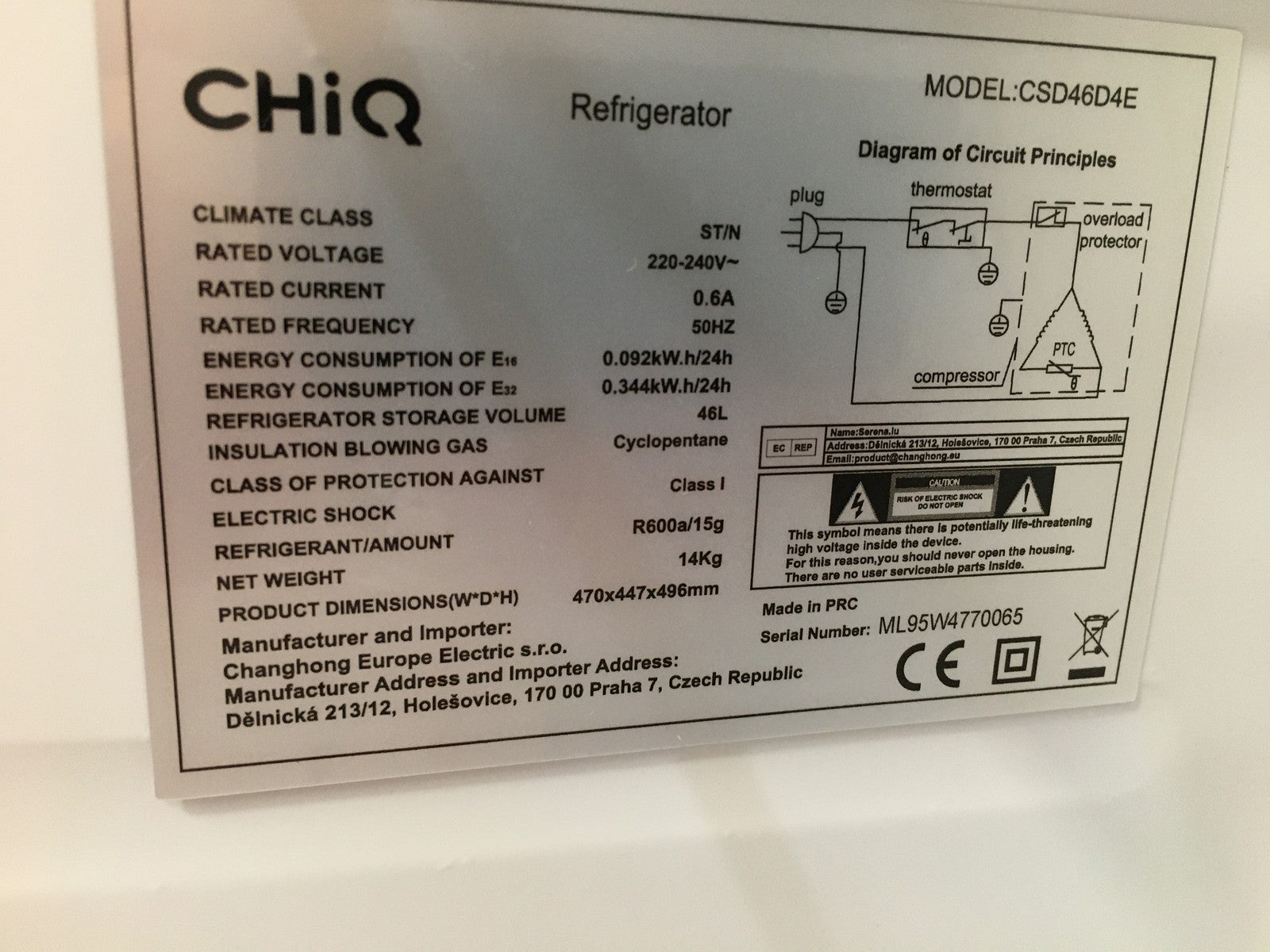ChiQ CSD46D4E Mini-Kühlschrank, 46L, I39352