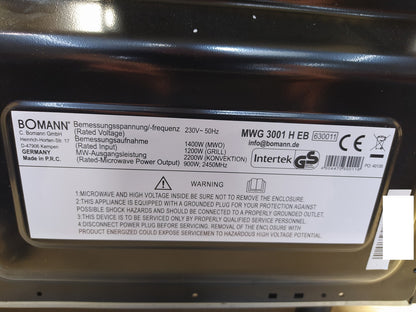 Bomann MWG 3001 H EB Einbaumikrowelle mit Grill und Heißluft, 25L, 900W, I38706