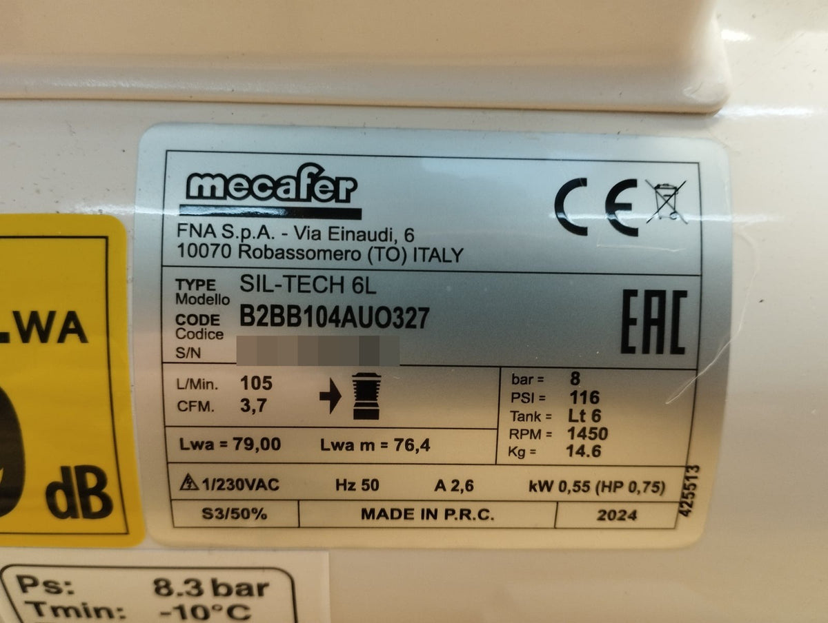 Mecafer SIL-TECH 6L Kompressor B2BB104AUO327