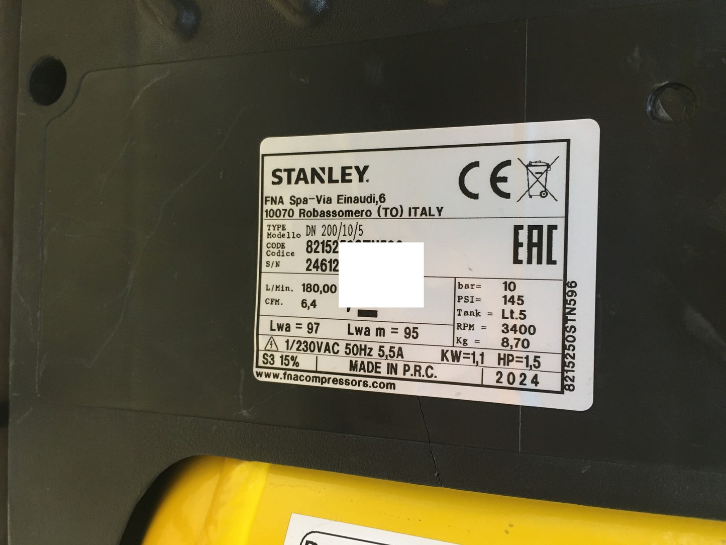 Stanley Mini Kompressor tragbar DN200/10/5 1100W 230V, I37662
