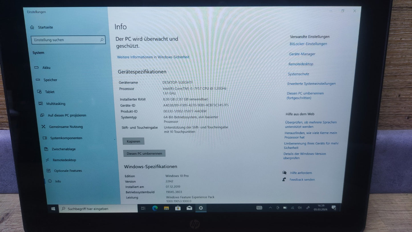 HP Pro x2 612 G2 Tablet 12" FHD 1920x1280 Touch Core i5-7Y57 8GB 256GB SSD WiFi