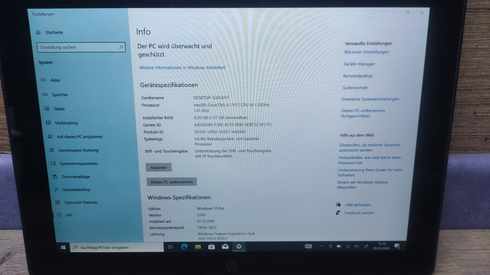 HP Pro x2 612 G2 Tablet 12" FHD 1920x1280 Touch Core i5-7Y57 8GB 256GB SSD WiFi