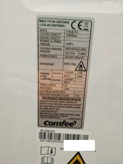Comfee Friendly Pro Mobile Klimaanlage, 10.000BTU, Klimagerät, EEK:A, I39776