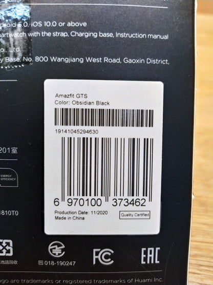 AMAZFIT GTS Smartwatch, Obsidian Black, I39354