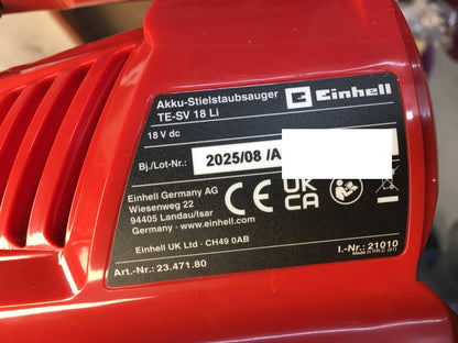Einhell Akku-Stielstaubsauger TE-SV 18 Li Solo, 18V, I37447