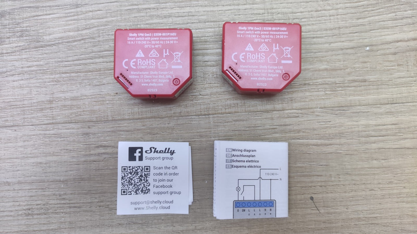 Shelly 1PM Gen3 WLAN Smart Relais Schalter, Strommessung, 2 Stück, I38955