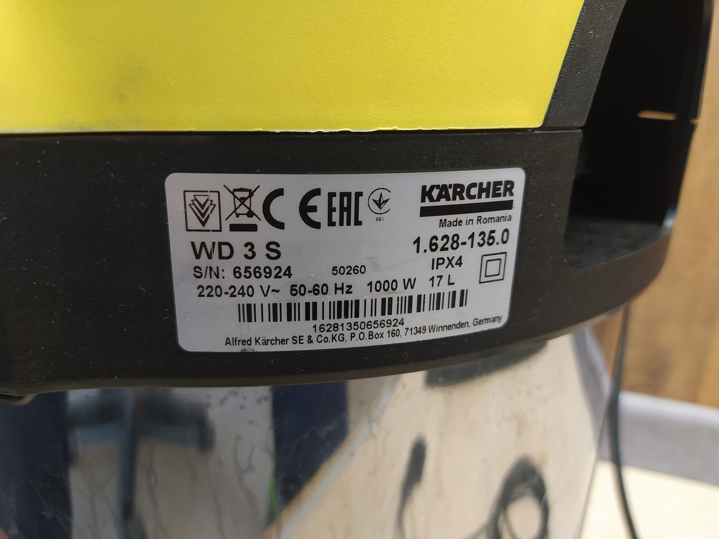 Kärcher 1.628-135.0 Nass-/Trockensauger WD 3 S, 1000W, 17L, I37791