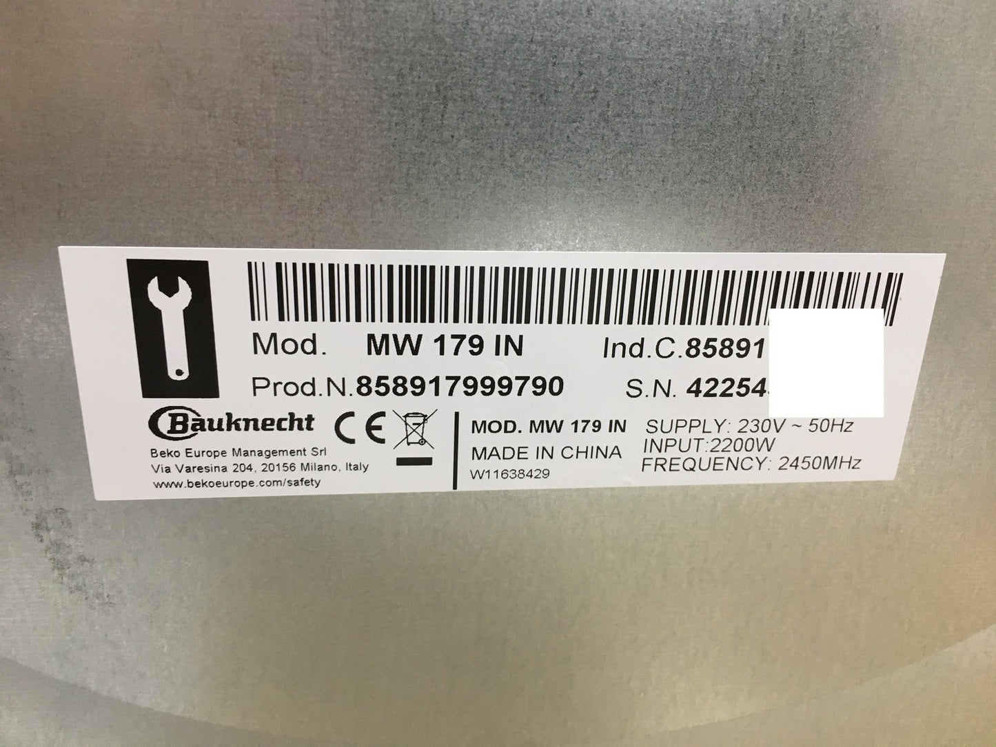 Bauknecht MW 179 IN Mikrowelle mit Grill und Heißluft 2200 W 33 L, I39959