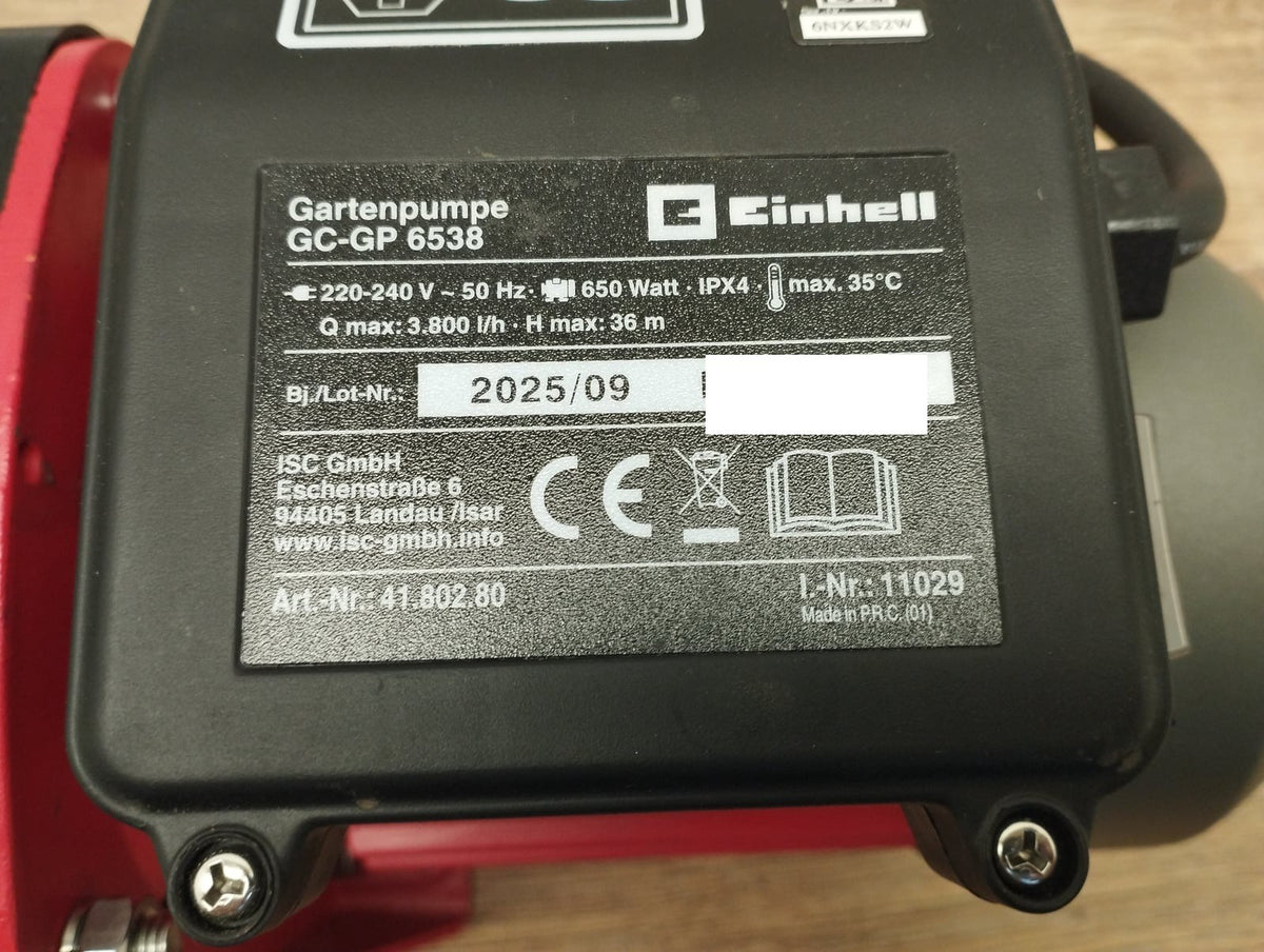 Einhell GC-GP 6538 Gartenpumpe 650W 3800 l/h max.