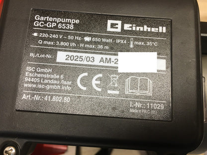 Einhell GC-GP 6538 Gartenpumpe 650W 3800 l/h max., I38230