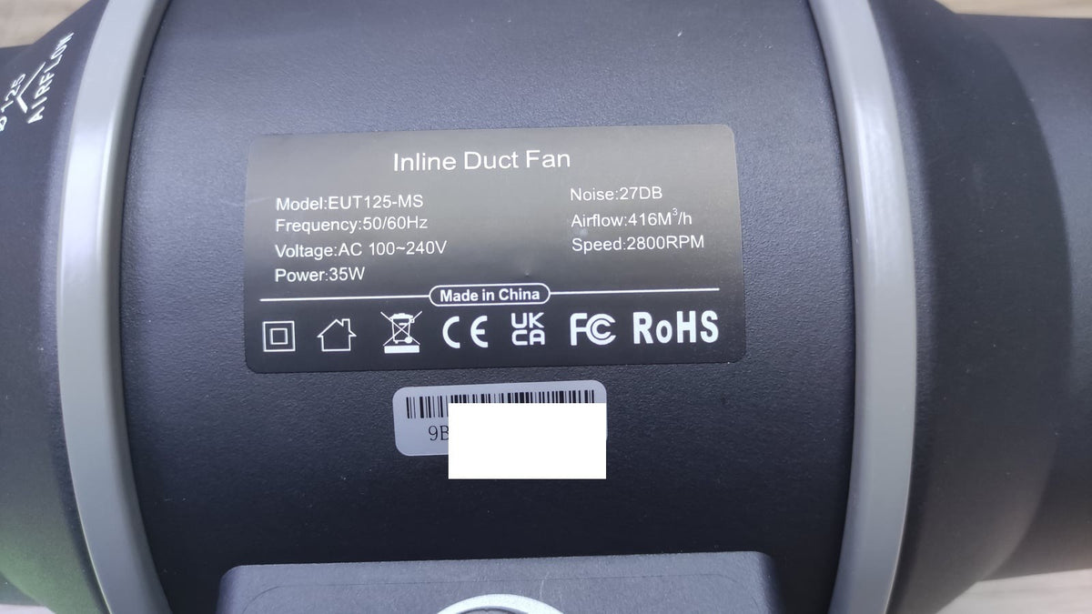 Aygrochy EUT125-MS Rohrventilator, 416 Kubikmeter pro Stunde