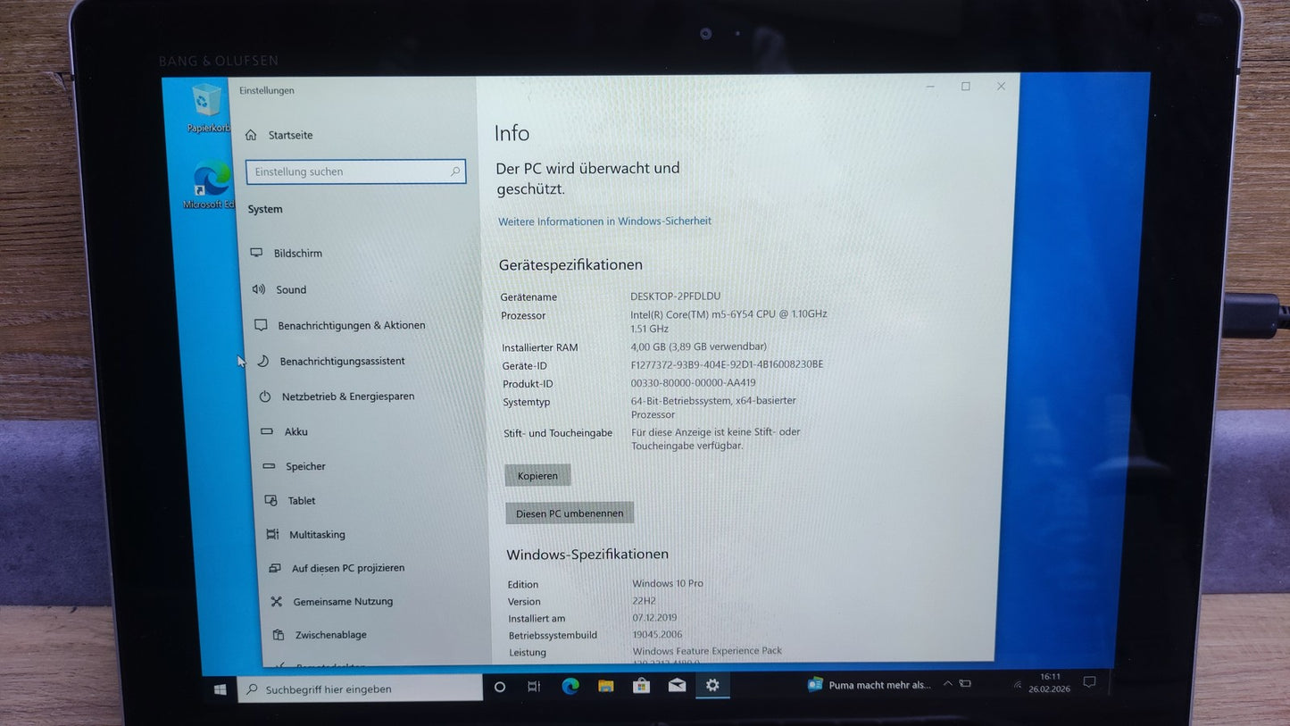 HP Elite x2 1012 G1 Tablet Touch 12" FHD 1920x1280 Intel M5-6Y54 4GB 128GB WiFi