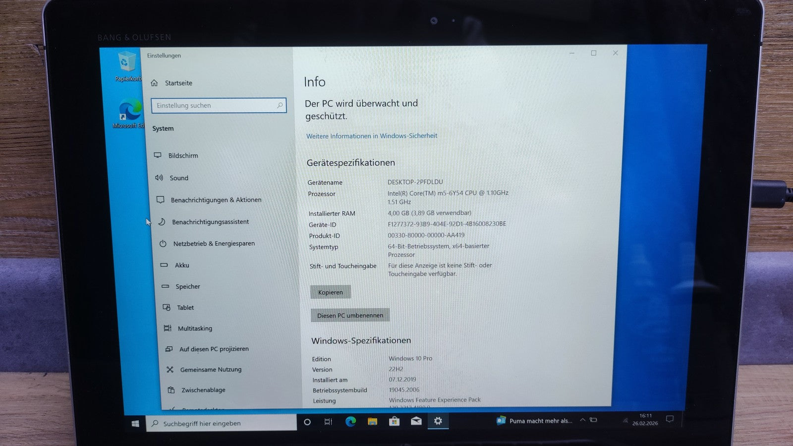 HP Elite x2 1012 G1 Tablet Touch 12" FHD 1920x1280 Intel M5-6Y54 4GB 128GB WiFi