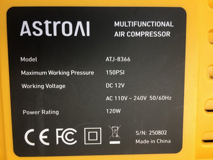 AstroAI ATJ-8366 Luftkompressor Auto 12V DC/230V AC Duale Stromquellen, I38169
