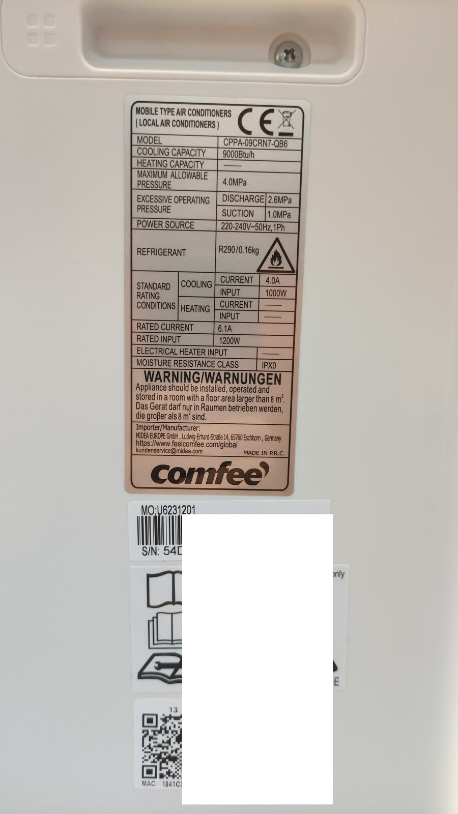 Comfee CPPA-09CRN7-QB6 Mobiles Klimagerät Breezy Cool Pro 2,6, EEK:A, I39624