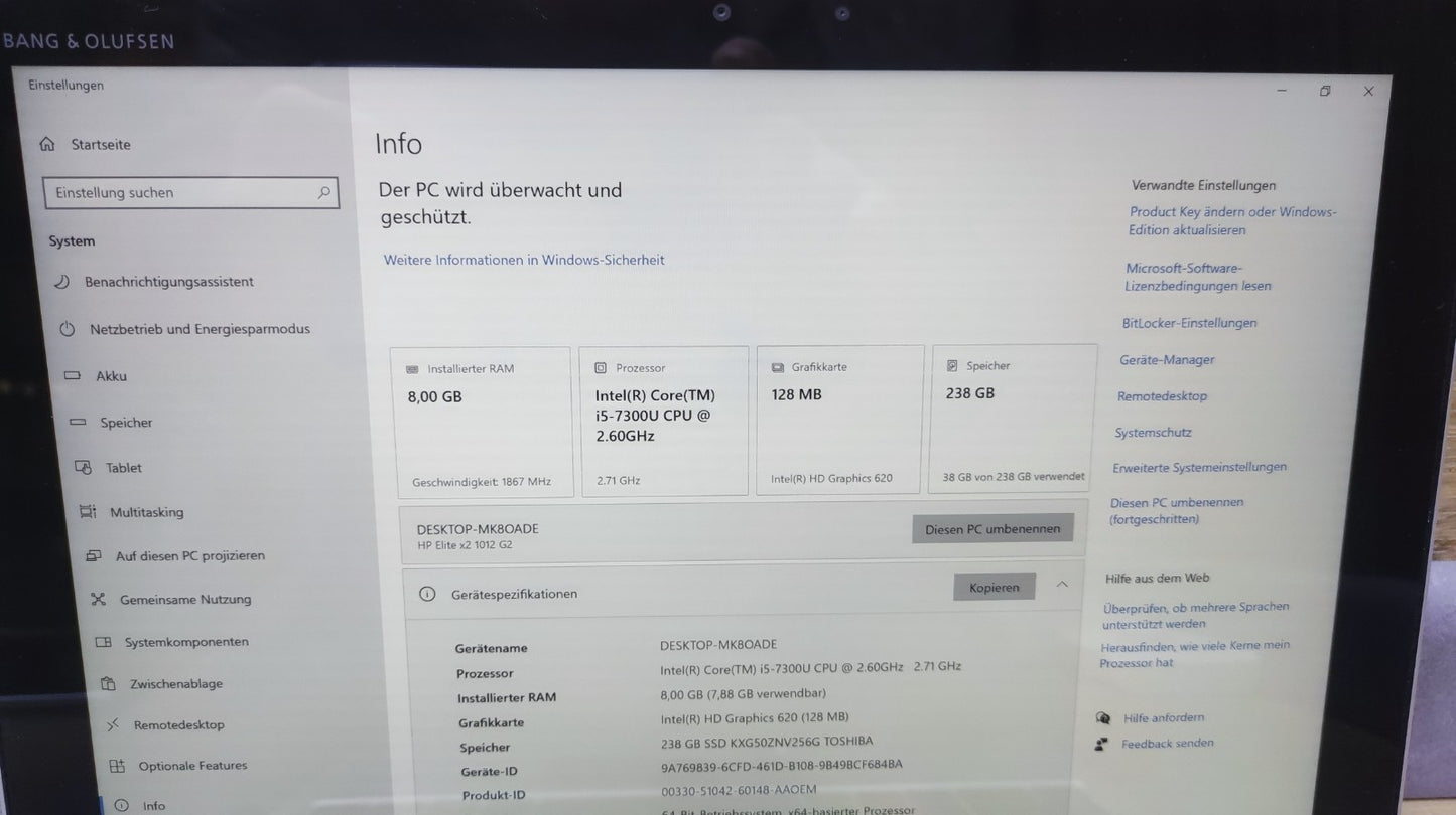 HP Elite X2 1012 G2 Tablet 2-in-1 Touch 12.3" 2736x1824 i5-7300U 8GB 256GB WiFi