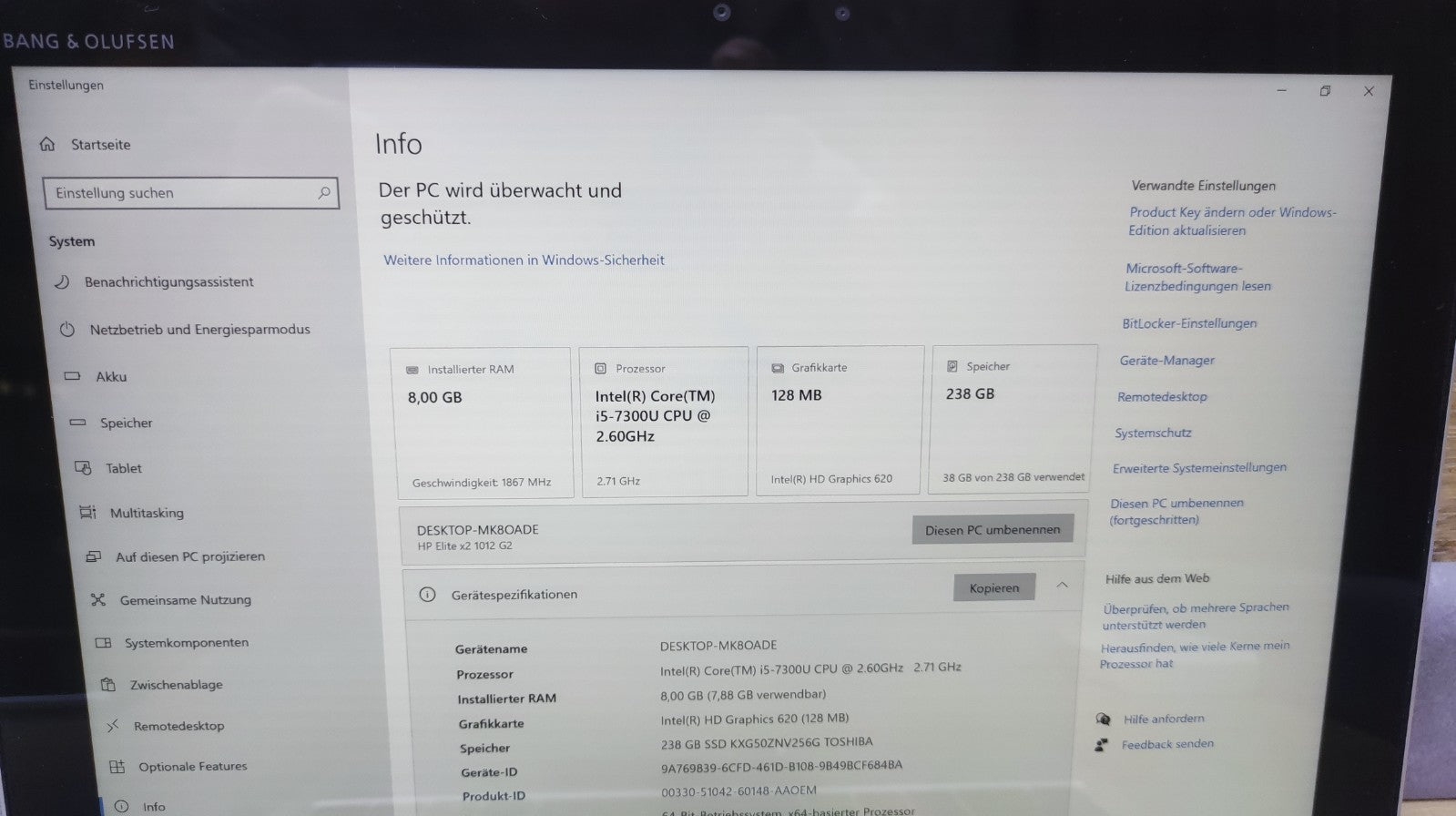 HP Elite X2 1012 G2 Tablet 2-in-1 Touch 12.3" 2736x1824 i5-7300U 8GB 256GB WiFi