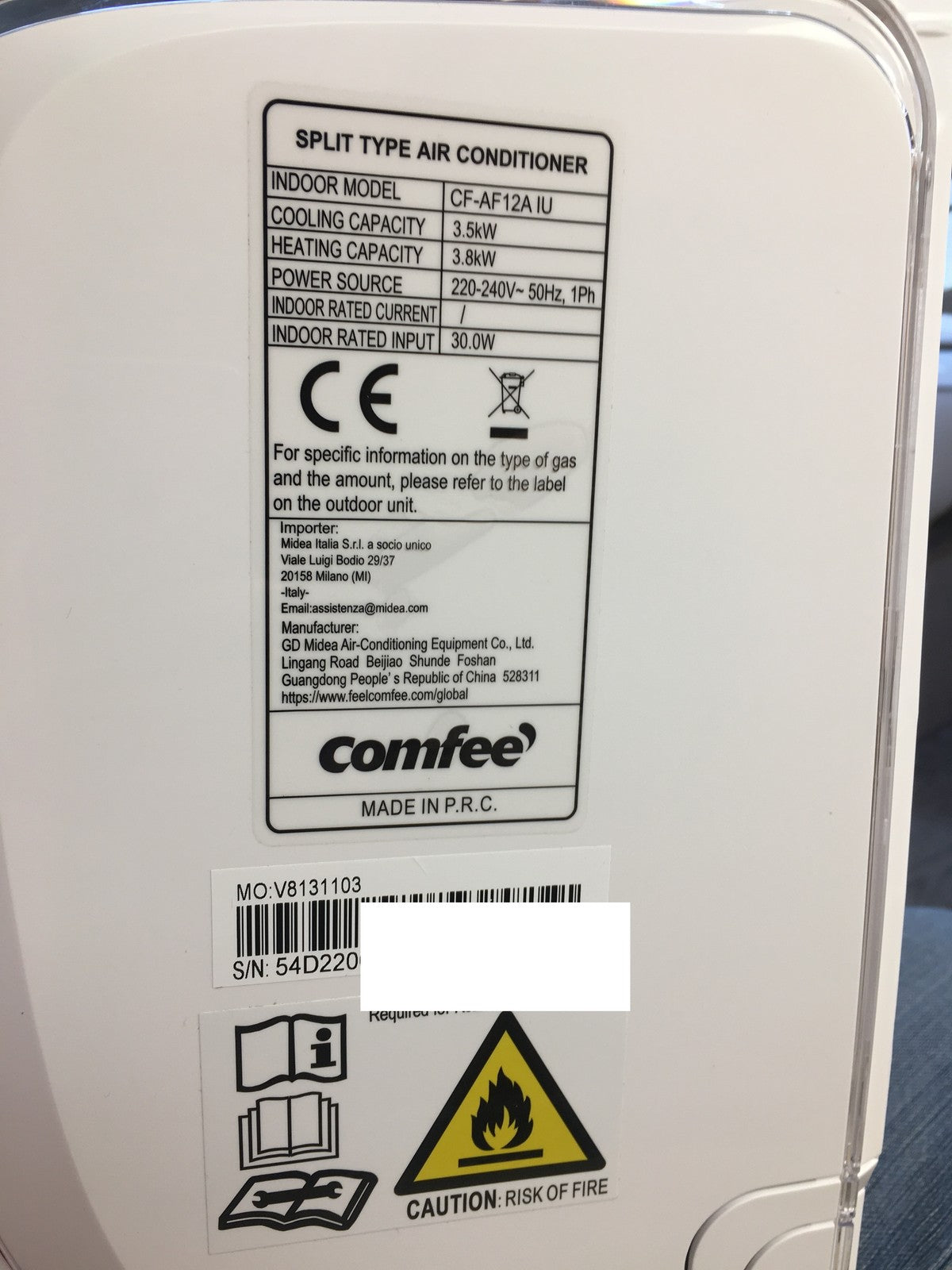 Comfee CF-AF12A IU Klimagerät Inneneinheit 12000 BTU EEK: A++ I39384