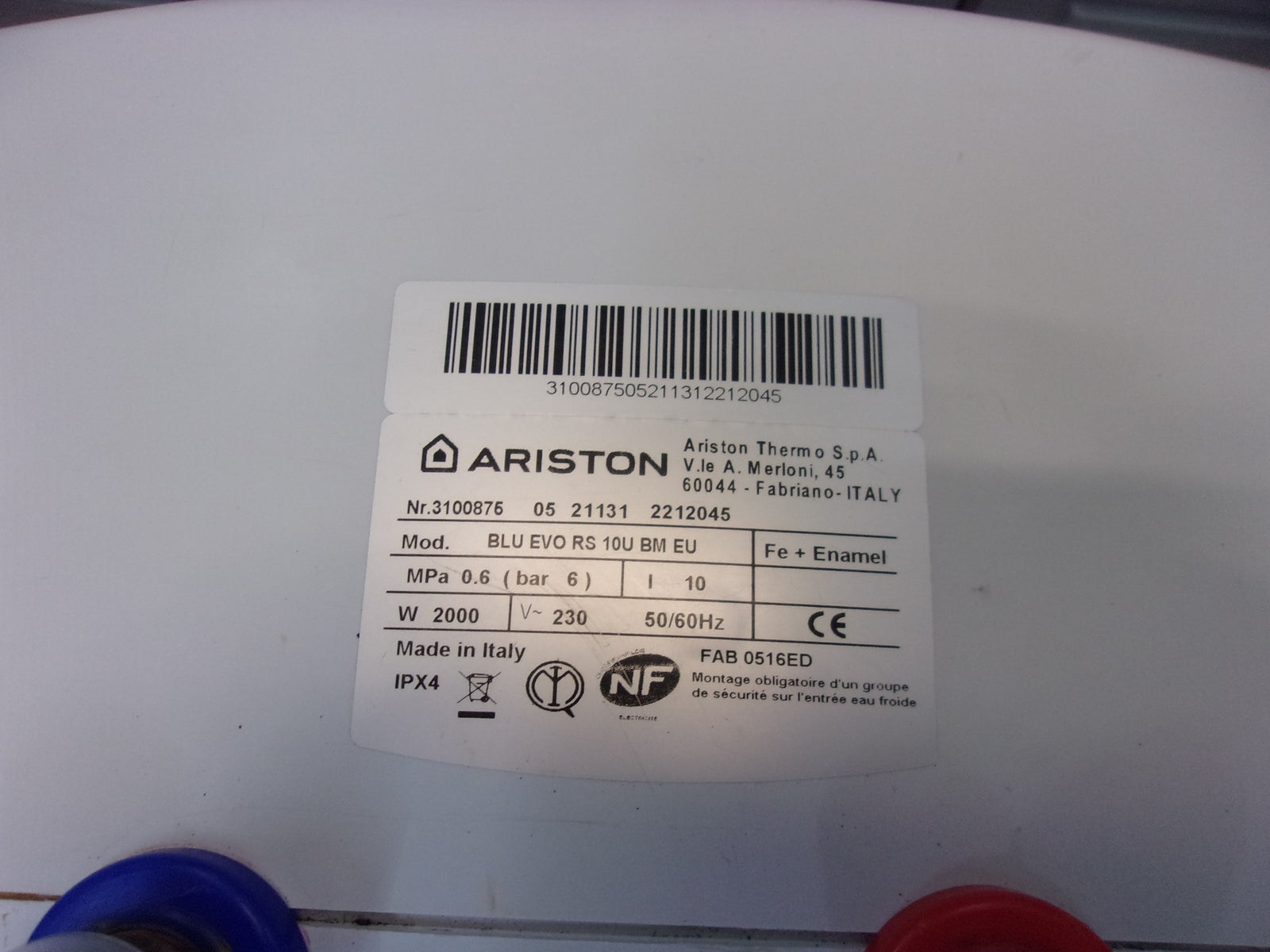 Ariston Blu Evo RS Elektrischer Durchlauferhitzer, 10Liter, 2000W, EEK:B, I33264