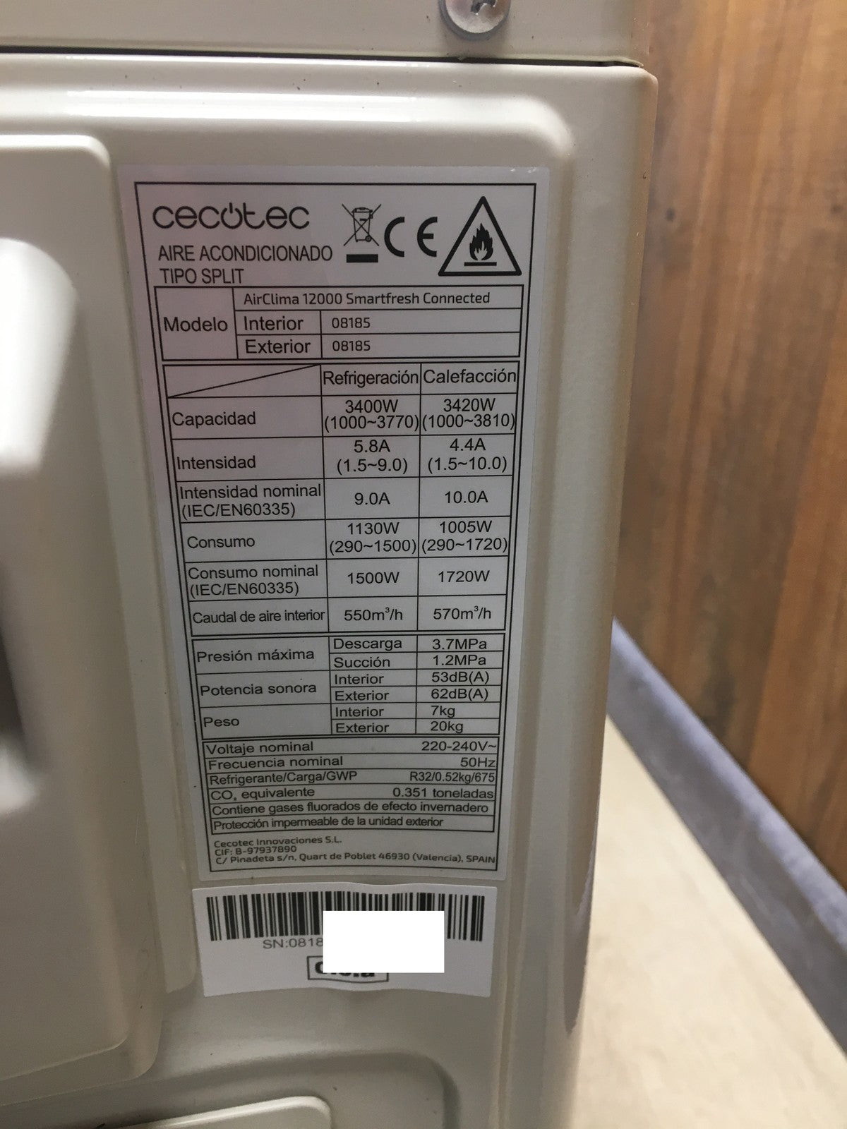 Cecotec 08185 Split-Klimaanlage-Ausseneinheit AirClima 12000, 12000 BTU, I37812