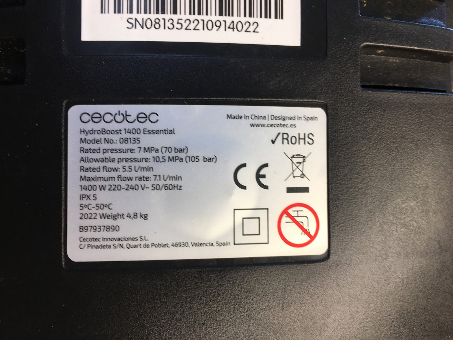 Cecotec 08135 Hochdruckreiniger HydroBoost 1400 Essential, 1400 W, I39879